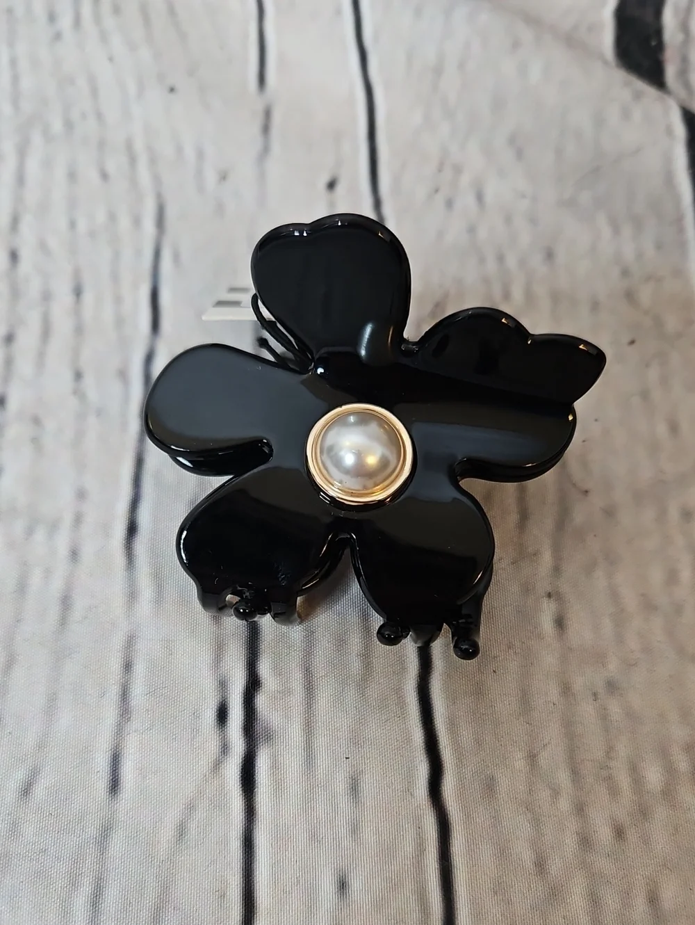 Lele Sadoughi Black Lily Claw Clip White Pearl Accent New